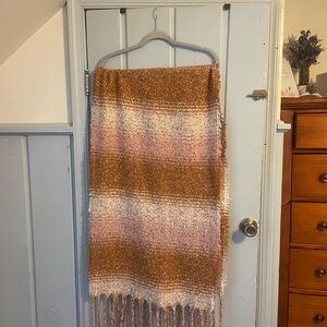 Pink, Terracotta, and White Soft Fringe Blanket Scarf